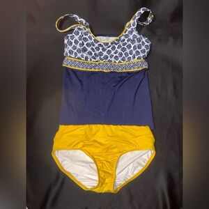 Lands' End Two Piece Swimsuit in Navy and Yellow